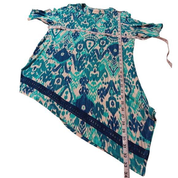 CHICO'S 0 Long Tunic Top Blouse S/4‎ Asymmetric Turquoise Vacation Office Travel - Picture 5 of 10